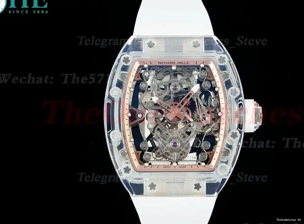 Tourb Rubber RG RM56-02 on RMF Skeleton Dial 44mm Strap White 0318